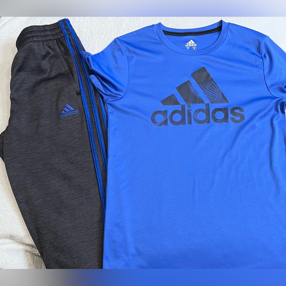 Boys Adidas pants set | Blue & black with pockets | Size M10/12